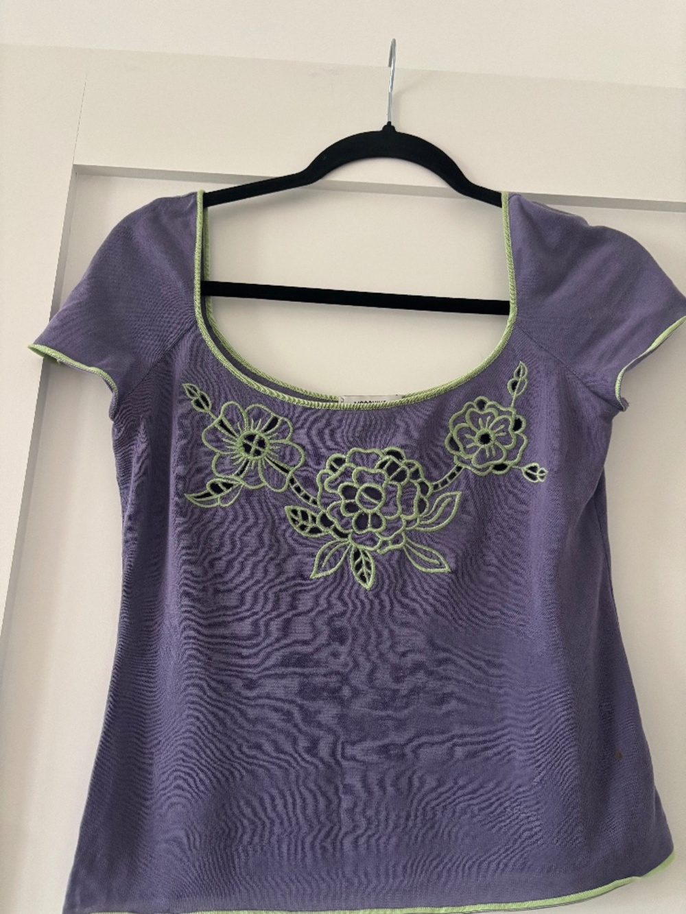 Vintage MOSCHINO Embroidered Cutwork Floral Top - Purple & Lime - Size 42